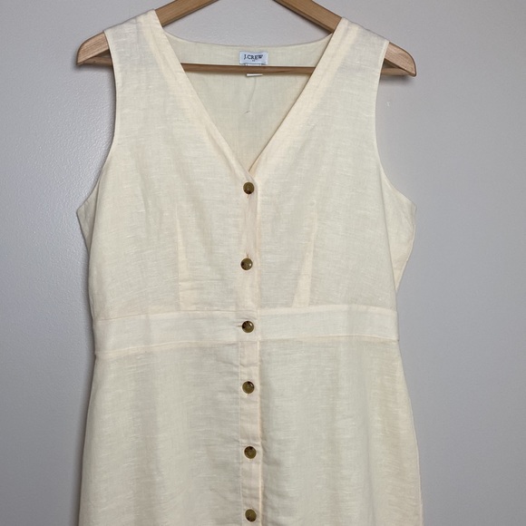 J Crew V-neck button-front dress in linen-cotton blend - Picture 3 of 12